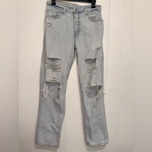 ✨3/$10✨&Denim Distressed 90’s Boyfriend Light Blue Jeans Size 4